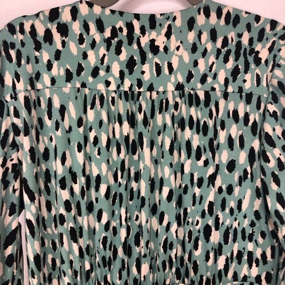 H&M Dress Paintbrush Pattern Faux Wrap Front Softly Gathered Cuffed Long Sleeve - Picture 5 of 10